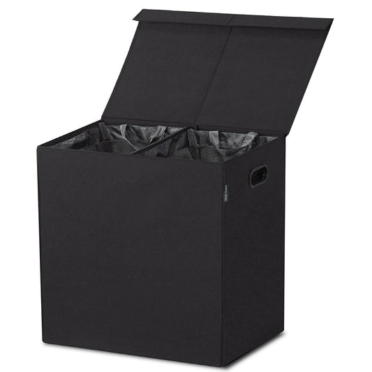 Dubbele Wasmand met Deksel en Uitneembare Waszakken - Wasmanden - Wassorteerder - 120L - Zwart