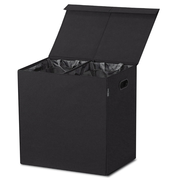 Dubbele Wasmand met Deksel en Uitneembare Waszakken - Wasmanden - Wassorteerder - 120L - Zwart