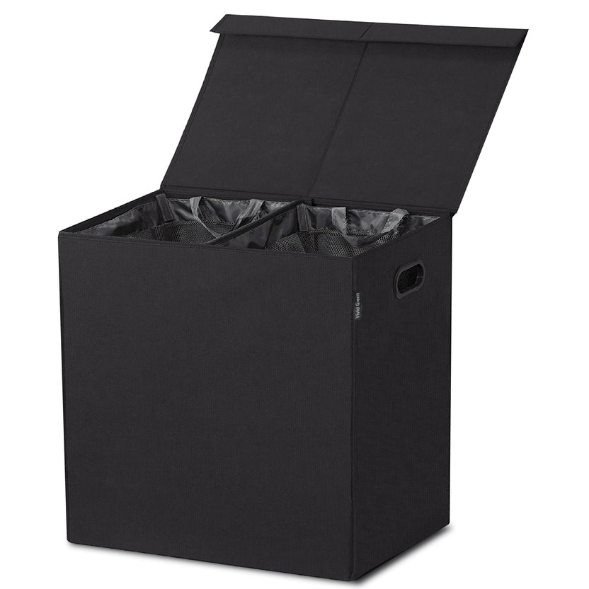 Dubbele Wasmand met Deksel en Uitneembare Waszakken - Wasmanden - Wassorteerder - 120L - Zwart