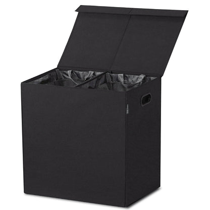 Dubbele Wasmand met Deksel en Uitneembare Waszakken - Wasmanden - Wassorteerder - 120L - Zwart
