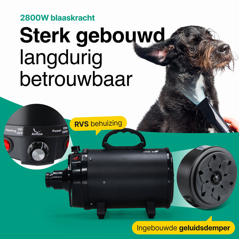 Hondenfohn met geluidsdemper 2800W - Waterblazer hond - Zwart