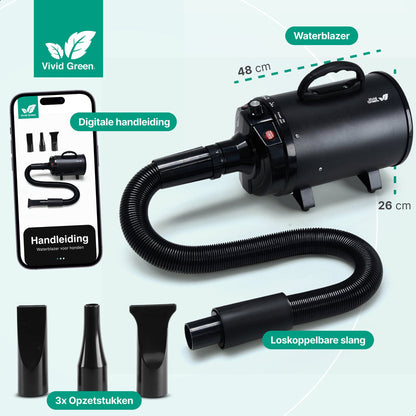 Hondenfohn met geluidsdemper 2800W - Waterblazer hond - Zwart