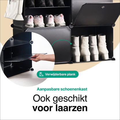 Schoenenkast 24 paar Schoenen - Verstelbaar - Schoenenrek - 6 vakkken - Geschikt voor Laarzen - 91,5*82*32,5 CM - Zwart