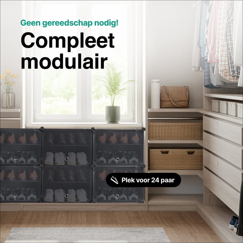 Schoenenkast 24 paar Schoenen - Verstelbaar - Schoenenrek - 6 vakkken - Geschikt voor Laarzen - 91,5*82*32,5 CM - Zwart