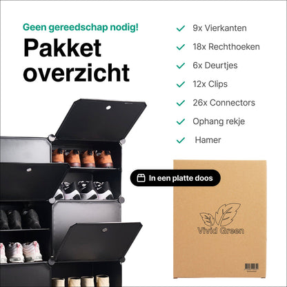 Schoenenkast 24 paar Schoenen - Verstelbaar - Schoenenrek - 6 vakkken - Geschikt voor Laarzen - 91,5*82*32,5 CM - Zwart