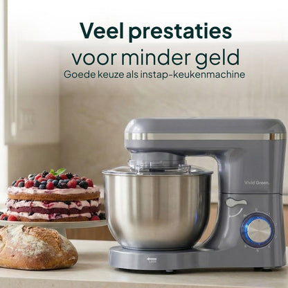 2000W Keukenmachine - Keukenrobot - 6.2L - Keukenmixer - Mixer met Mengkom - Grijs