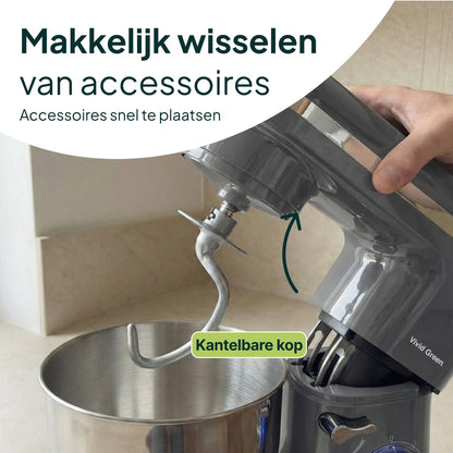 2000W Keukenmachine - Keukenrobot - 6.2L - Keukenmixer - Mixer met Mengkom - Grijs