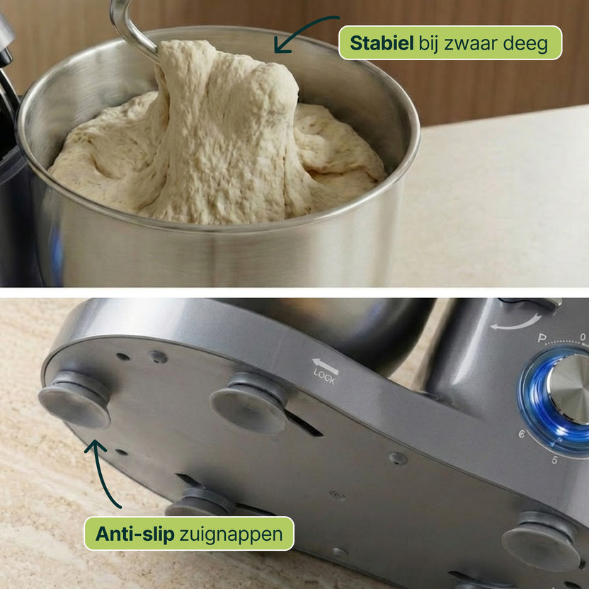 2000W Keukenmachine - Keukenrobot - 6.2L - Keukenmixer - Mixer met Mengkom - Grijs