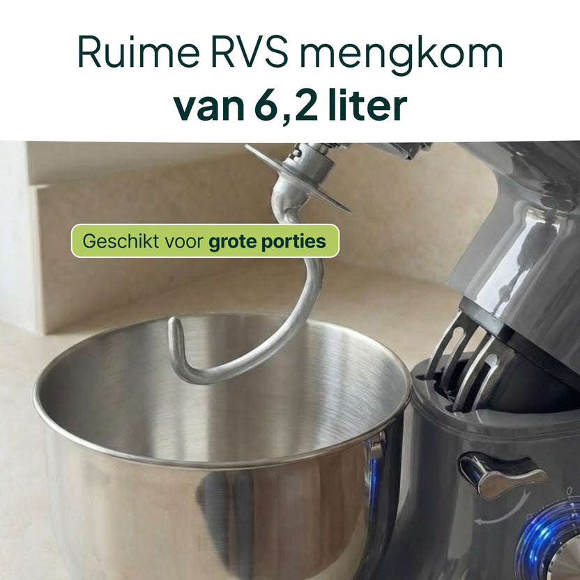 2000W Keukenmachine - Keukenrobot - 6.2L - Keukenmixer - Mixer met Mengkom - Grijs