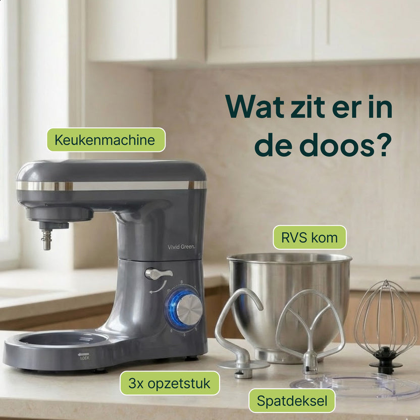 2000W Keukenmachine - Keukenrobot - 6.2L - Keukenmixer - Mixer met Mengkom - Grijs