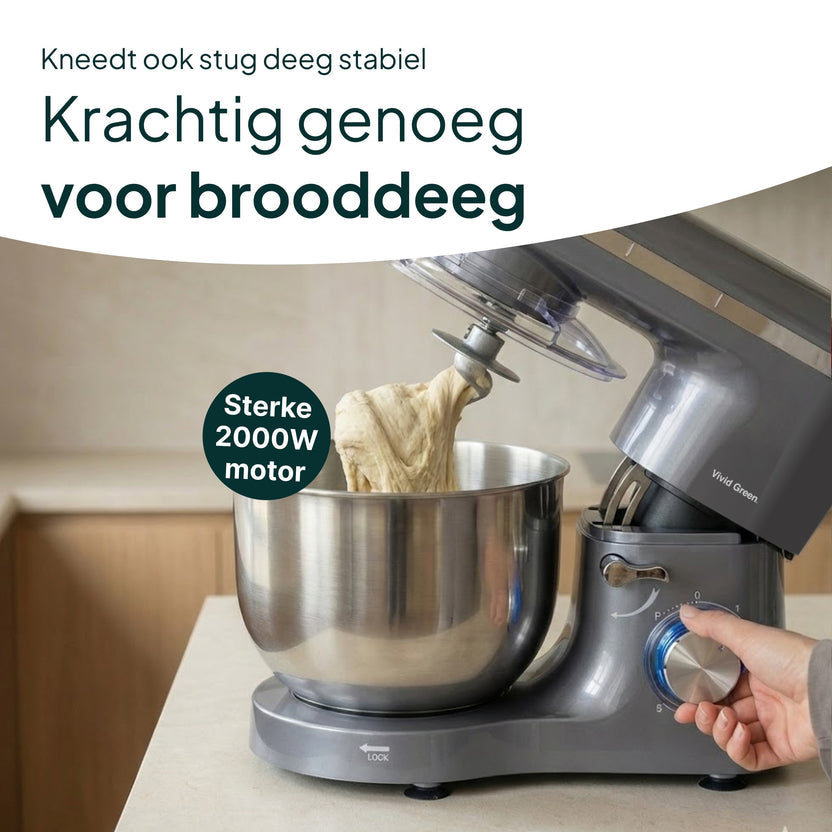 2000W Keukenmachine - Keukenrobot - 6.2L - Keukenmixer - Mixer met Mengkom - Grijs