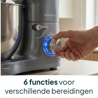 2000W Keukenmachine - Keukenrobot - 6.2L - Keukenmixer - Mixer met Mengkom - Grijs