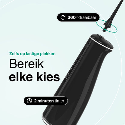 Waterflosser - Monddouche - 6 opzetstukken - 4 Standen - Elektrisch Flosapparaat - Waterdicht - Draadloos en Oplaadbaar - Zwart