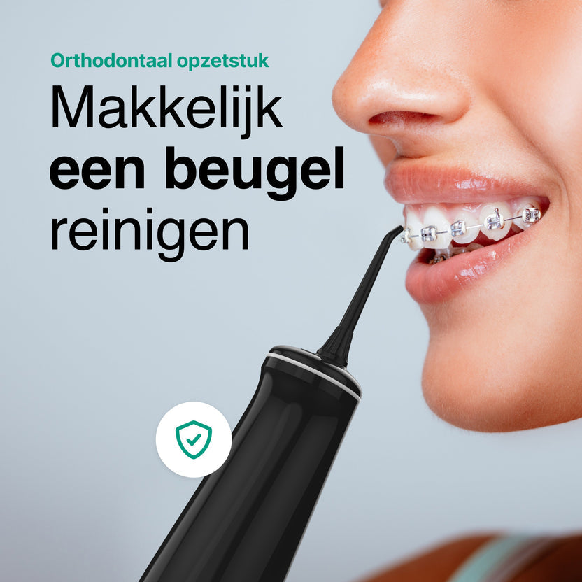 Waterflosser - Monddouche - 6 opzetstukken - 4 Standen - Elektrisch Flosapparaat - Waterdicht - Draadloos en Oplaadbaar - Zwart