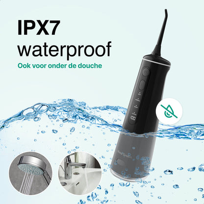 Waterflosser - Monddouche - 6 opzetstukken - 4 Standen - Elektrisch Flosapparaat - Waterdicht - Draadloos en Oplaadbaar - Zwart