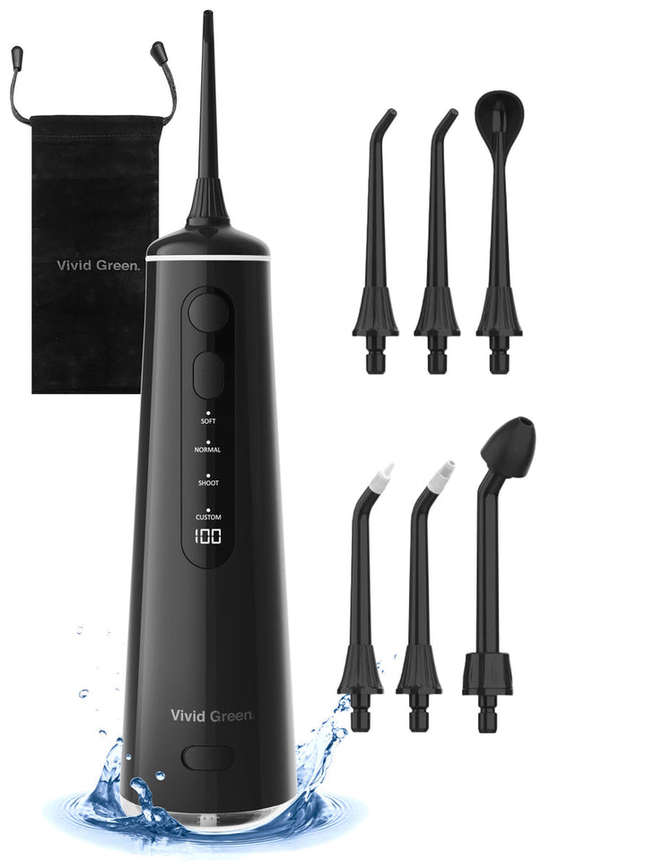 Waterflosser - Monddouche - 6 opzetstukken - 4 Standen - Elektrisch Flosapparaat - Waterdicht - Draadloos en Oplaadbaar - Zwart