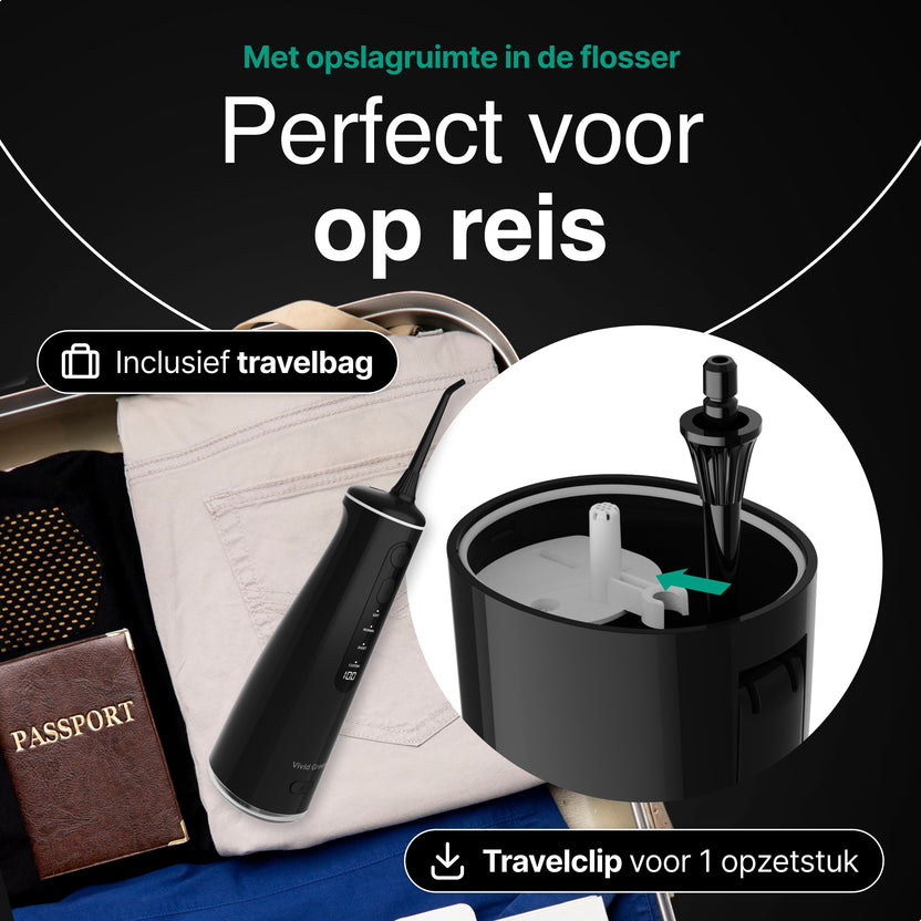 Waterflosser - Monddouche - 6 opzetstukken - 4 Standen - Elektrisch Flosapparaat - Waterdicht - Draadloos en Oplaadbaar - Zwart