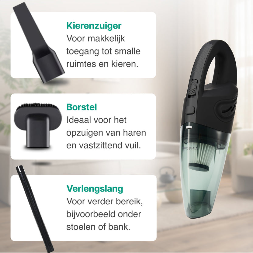 Kruimelzuiger Snoerloos - Handstofzuiger met 5 opzetstukken - Kruimelzuiger - Zwart
