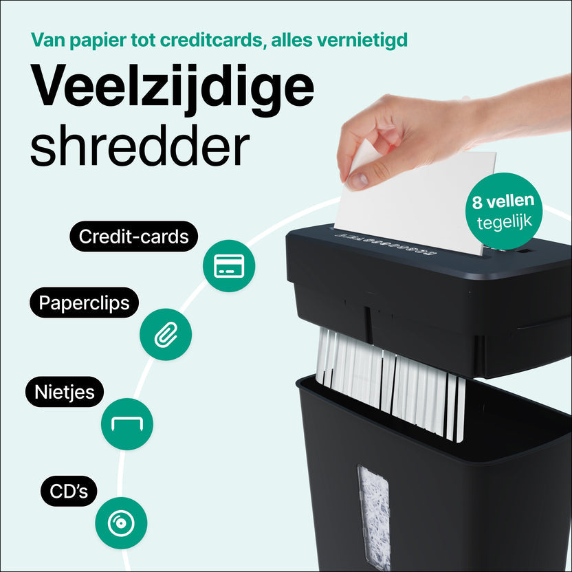 Papierversnipperaar - 13L - 8 A4 vellen - Creditcard Vernietiger