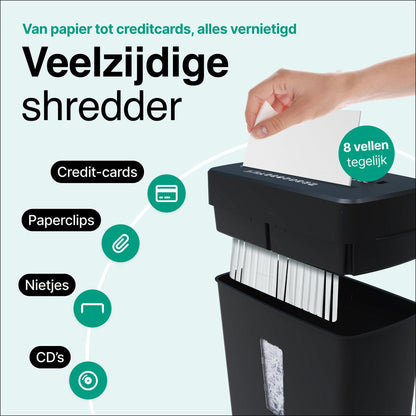Papierversnipperaar - 13L - 8 A4 vellen - Creditcard Vernietiger