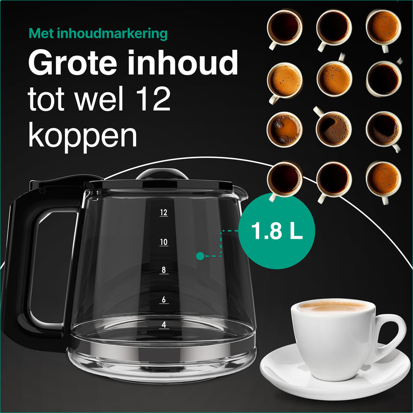 Koffiezetapparaat Filterkoffie 1.8L met Touch Display - 14 Koppen - Zwart