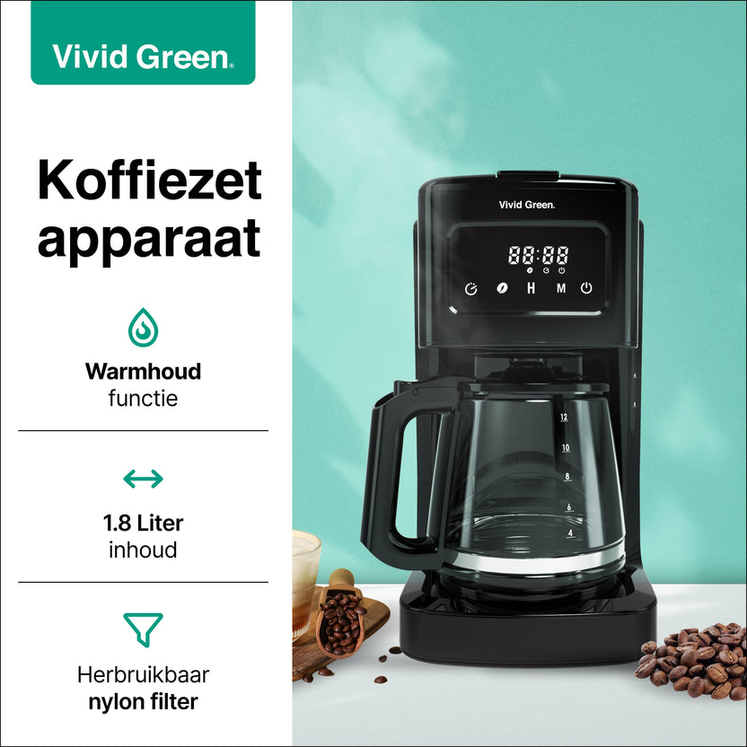 Koffiezetapparaat Filterkoffie 1.8L met Touch Display - 14 Koppen - Zwart