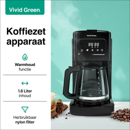 Koffiezetapparaat Filterkoffie 1.8L met Touch Display - 14 Koppen - Zwart