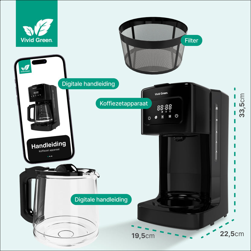 Koffiezetapparaat Filterkoffie 1.8L met Touch Display - 14 Koppen - Zwart