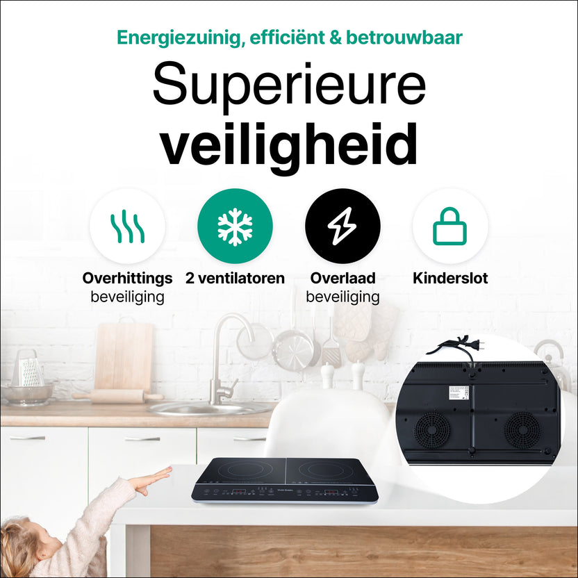 Inductie Kookplaat - Vrijstaand - 2 Pits - 1500 + 2000 Watt - 10 standen - Zwart