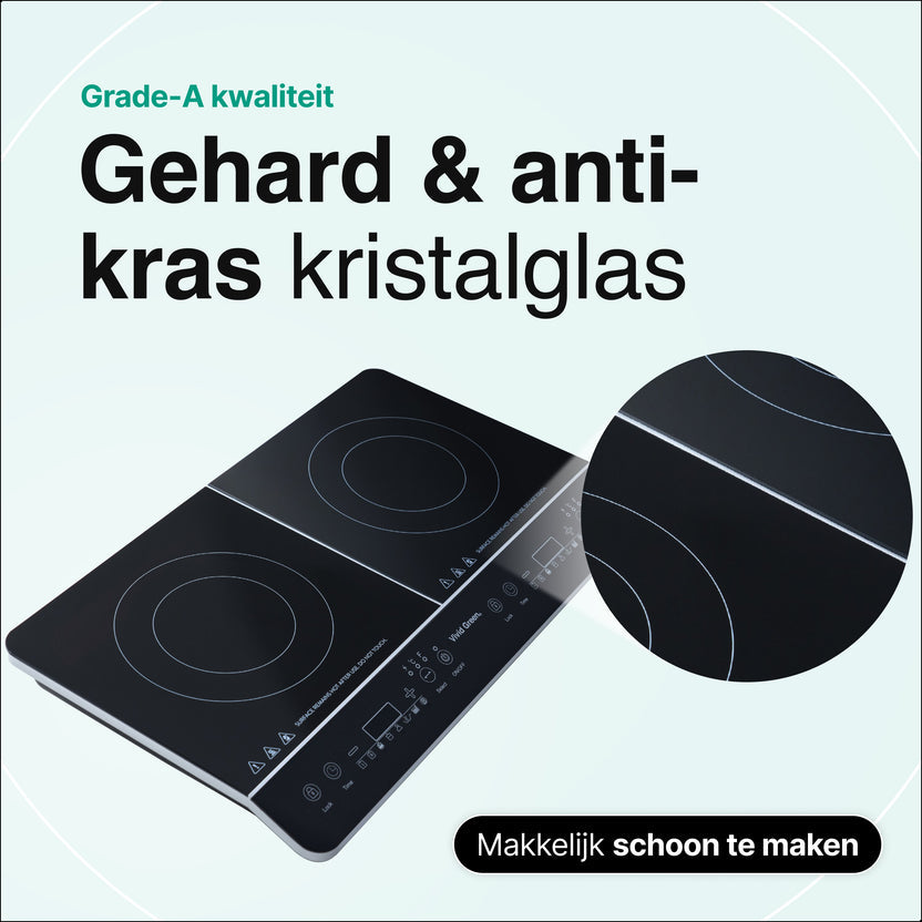 Inductie Kookplaat - Vrijstaand - 2 Pits - 1500 + 2000 Watt - 10 standen - Zwart