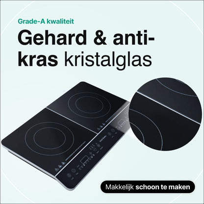 Inductie Kookplaat - Vrijstaand - 2 Pits - 1500 + 2000 Watt - 10 standen - Zwart