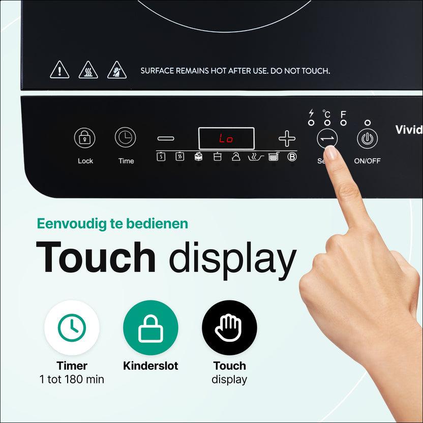 Inductie Kookplaat - Vrijstaand - 2 Pits - 1500 + 2000 Watt - 10 standen - Zwart