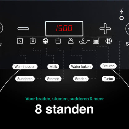 Inductie Kookplaat - Vrijstaand - 2 Pits - 1500 + 2000 Watt - 10 standen - Zwart