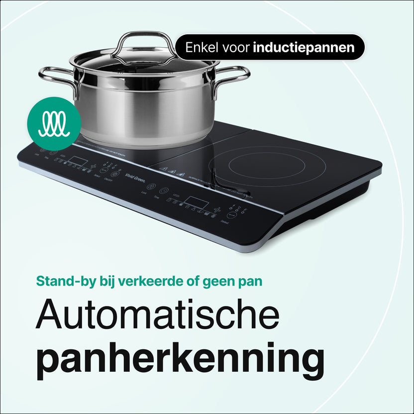 Inductie Kookplaat - Vrijstaand - 2 Pits - 1500 + 2000 Watt - 10 standen - Zwart