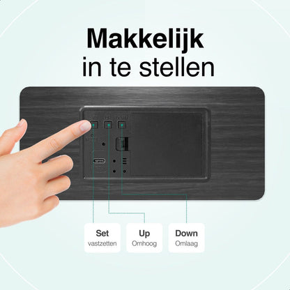 Houten Digitale Wekker met Draadloos Opladen - Wekkers Digitaal - Thermometer Functie - Alarm - QI Wireless Charger