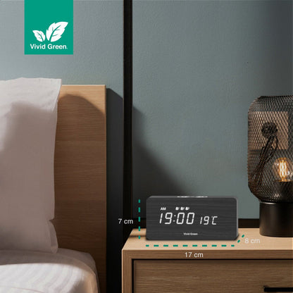 Houten Digitale Wekker met Draadloos Opladen - Wekkers Digitaal - Thermometer Functie - Alarm - QI Wireless Charger