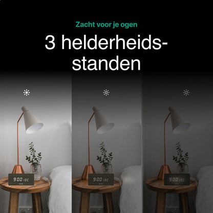 Houten Digitale Wekker met Draadloos Opladen - Wekkers Digitaal - Thermometer Functie - Alarm - QI Wireless Charger