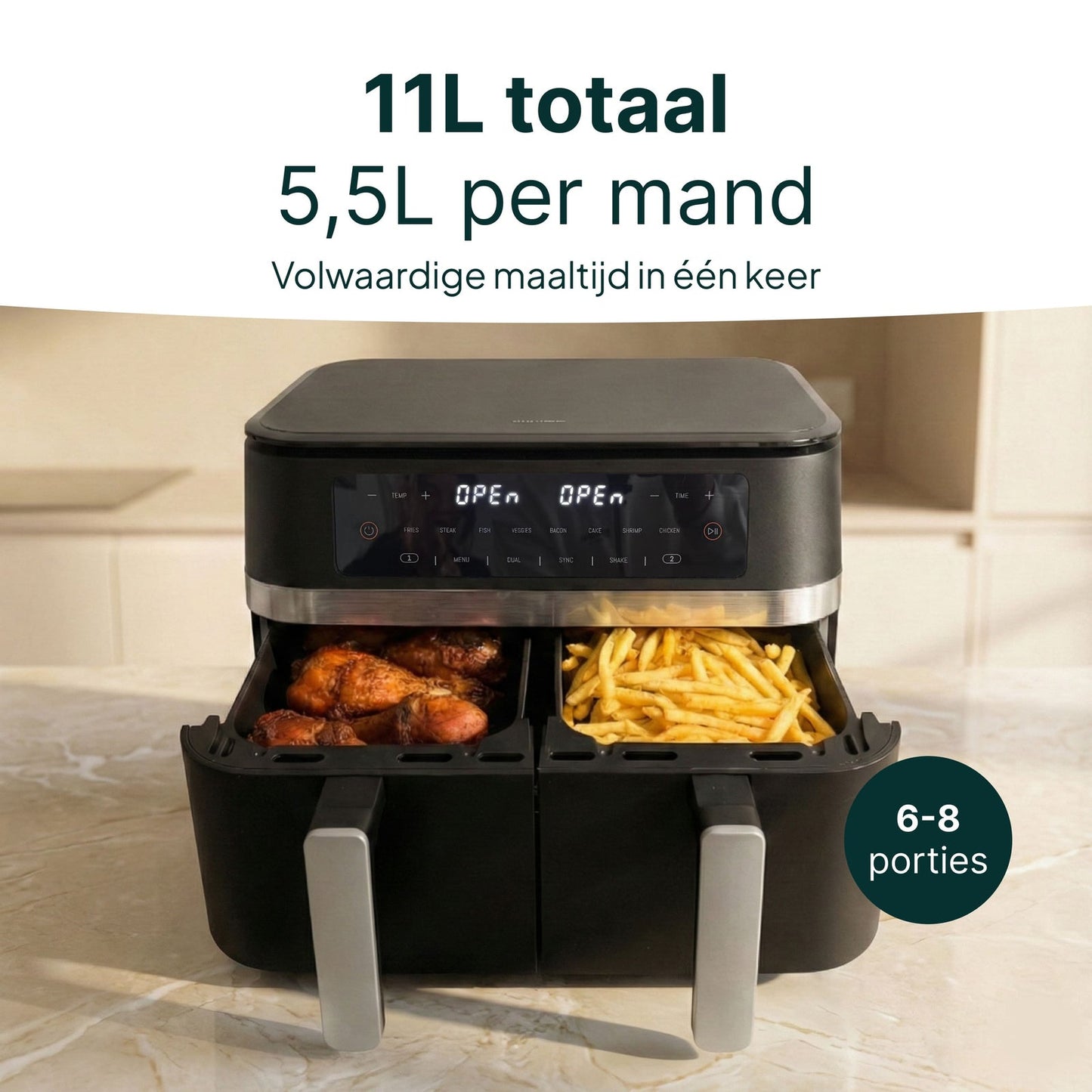 Airfryer 11L - Dubbele Mand - PFAS-vrij