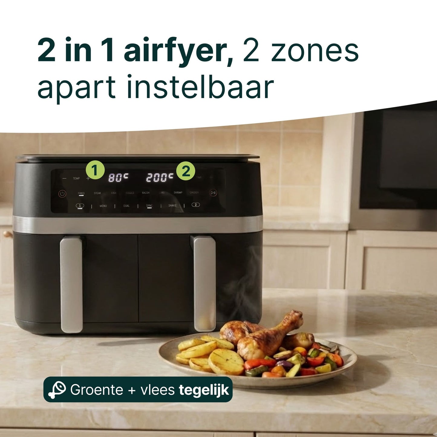 Airfryer 11L - Dubbele Mand - PFAS-vrij