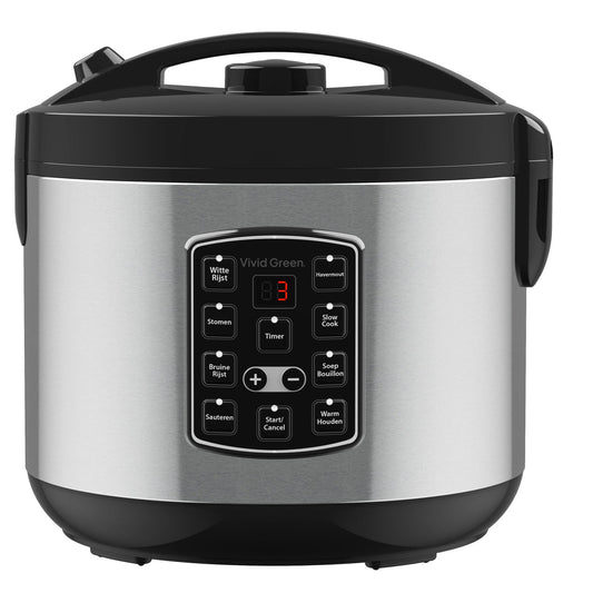 Rijstkoker met Stomer - 1.5L - Slowcooker met Timer - 8 Porties - Multicooker - Rice Cooker - RVS