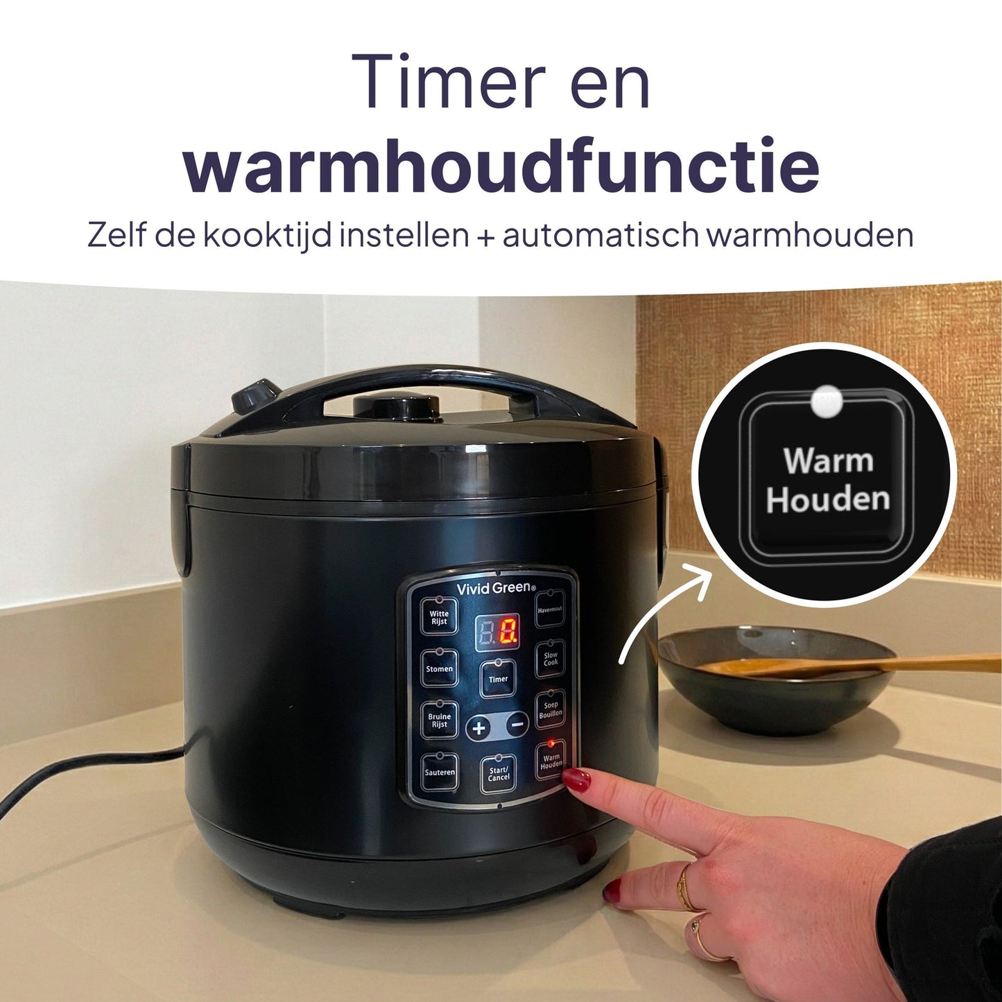 Rijstkoker met Stomer - 1.8L - Slowcooker met Timer