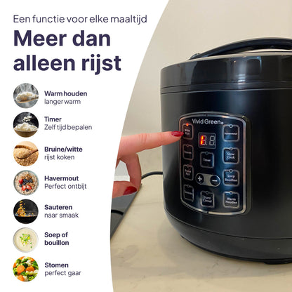 Rijstkoker met Stomer - 1.5L - Slowcooker met Timer - 8 Porties - Multicooker - Rice Cooker - RVS