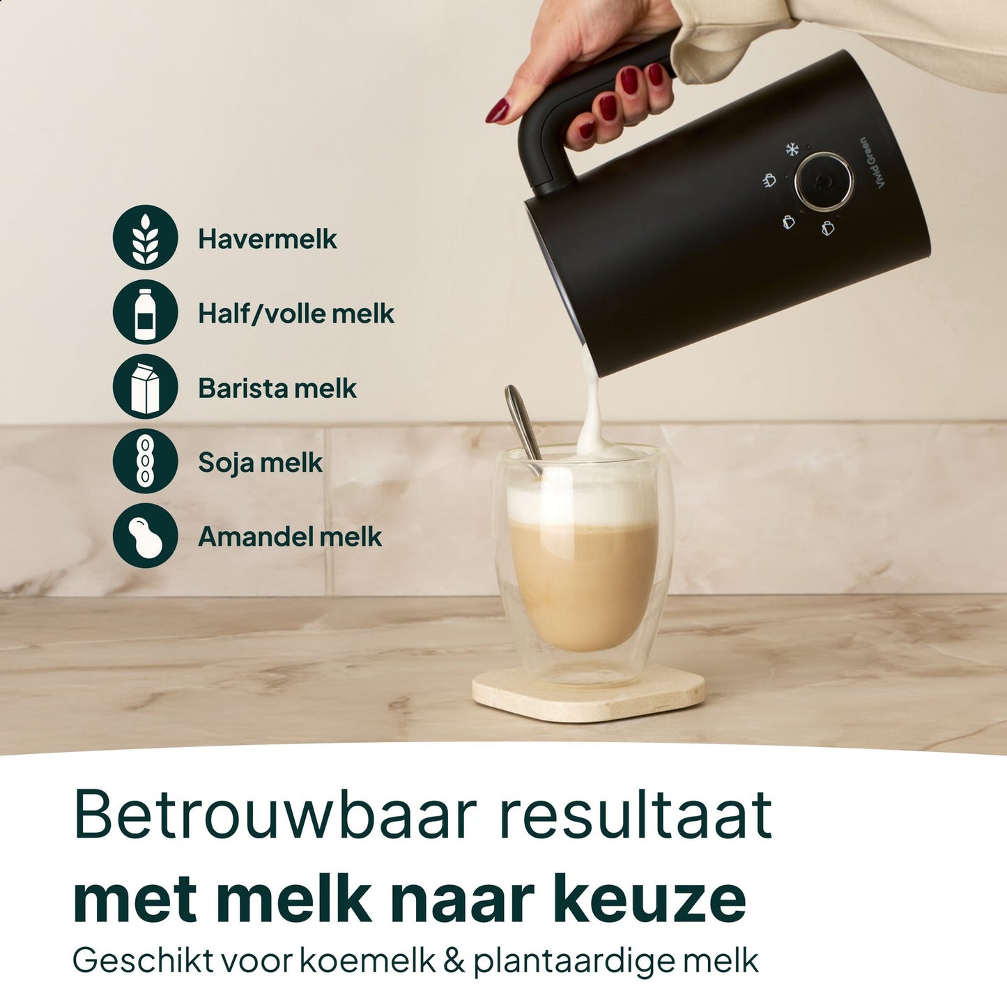 4-in-1 Melkopschuimer - PFAS-vrij - Antikleeflaag