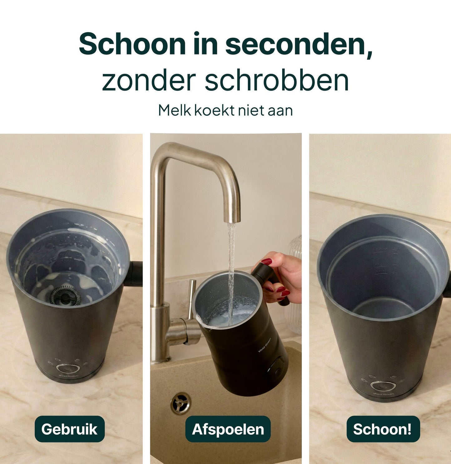 4-in-1 Melkopschuimer - PFAS-vrij - Antikleeflaag