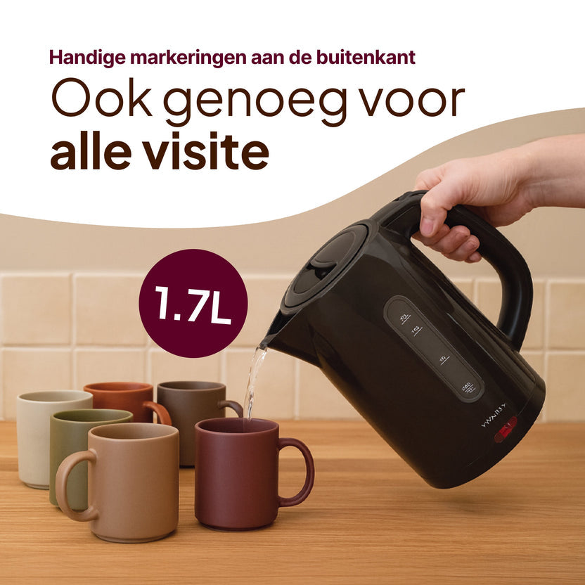 Waterkoker - 1,7L - 2200W - Met Uitneembaar Kalkfilter - Zwart
