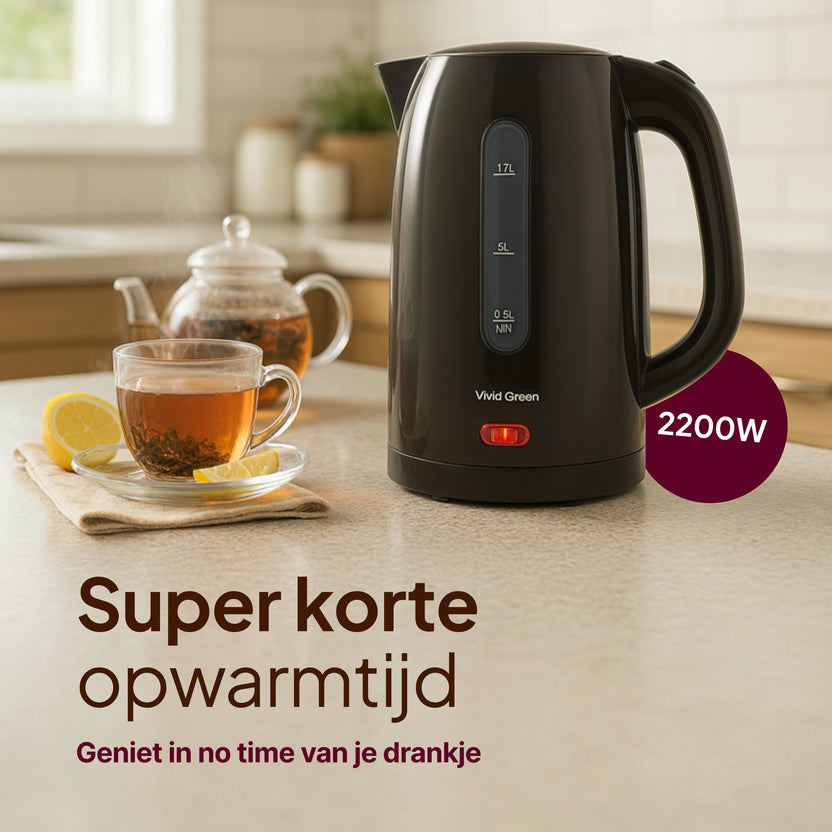 Waterkoker - 1,7L - 2200W - Met Uitneembaar Kalkfilter - Zwart