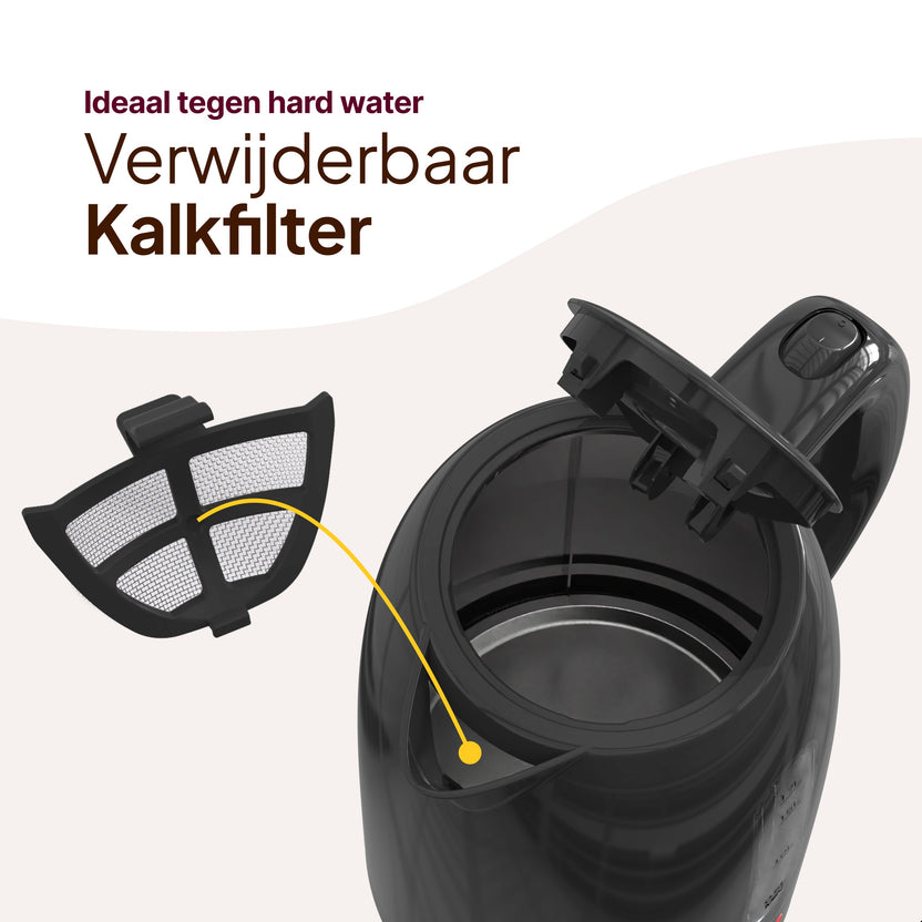 Waterkoker - 1,7L - 2200W - Met Uitneembaar Kalkfilter - Zwart