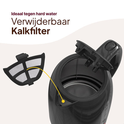 Waterkoker - 1,7L - 2200W - Met Uitneembaar Kalkfilter - Zwart