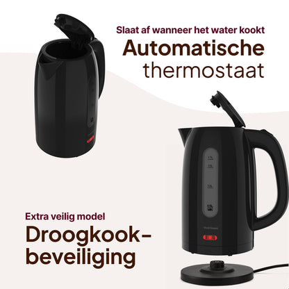 Waterkoker - 1,7L - 2200W - Met Uitneembaar Kalkfilter - Zwart