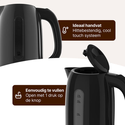 Waterkoker - 1,7L - 2200W - Met Uitneembaar Kalkfilter - Zwart